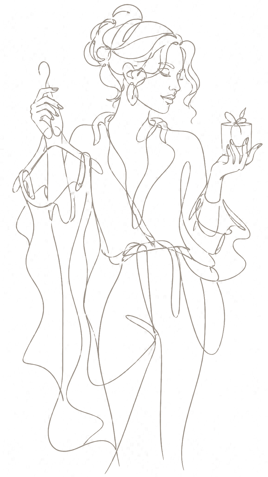 Custom line illustration of a woman choosing boutique finds